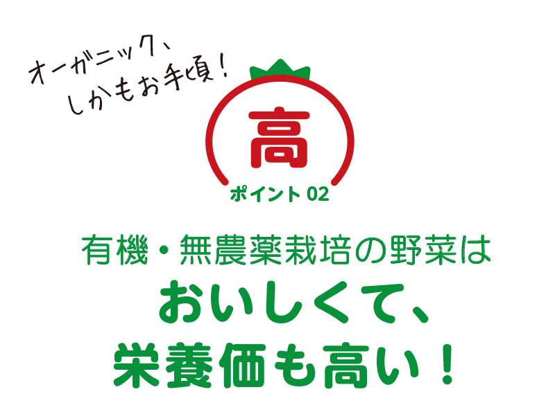 有機(オーガニック)・無農薬栽培の野菜は、おいしくて、栄養価も高い！